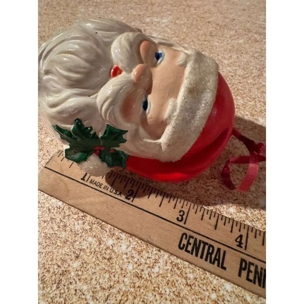 Vintage‎ 1980 Santa Head Ornament – Glitter Trim, Hand-Painted Details 🎅✨